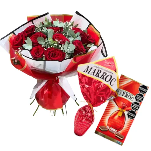 Ramo de 12 rosas y huevo de pascua marroc